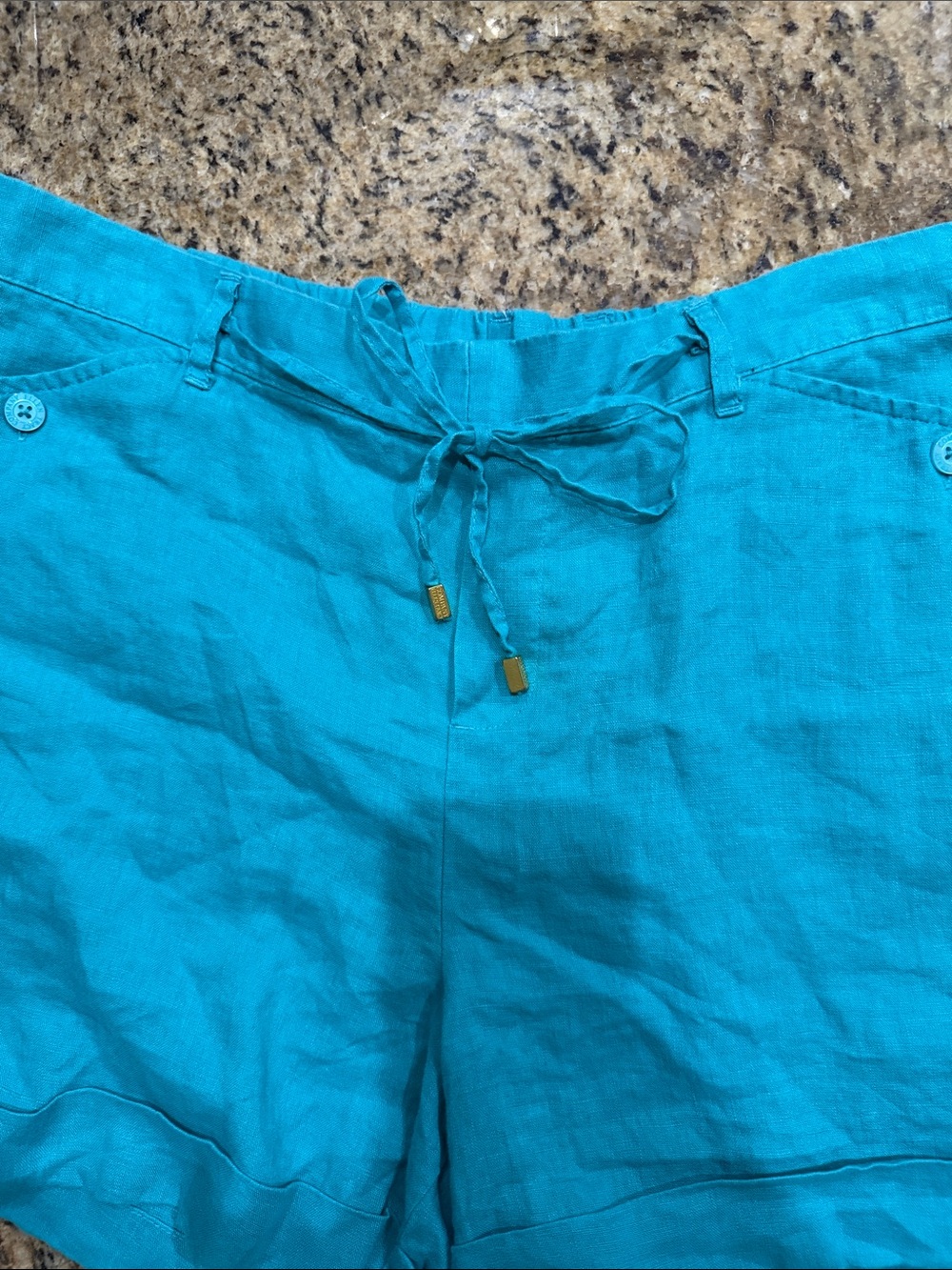 Ellen Tracy Turquoise High-Waist Linen Shorts - Picture 3 of 5